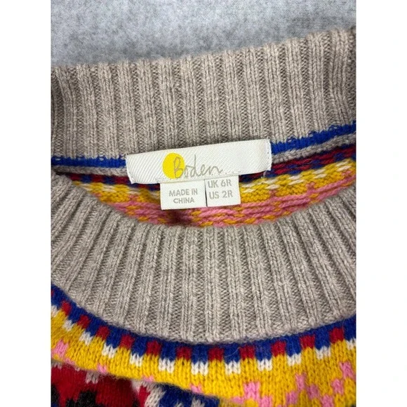 Boden Fair Isle Knit Midi Sweater Dress Wool Alpaca Nordic Melange Taupe Size 2 - Picture 4 of 14